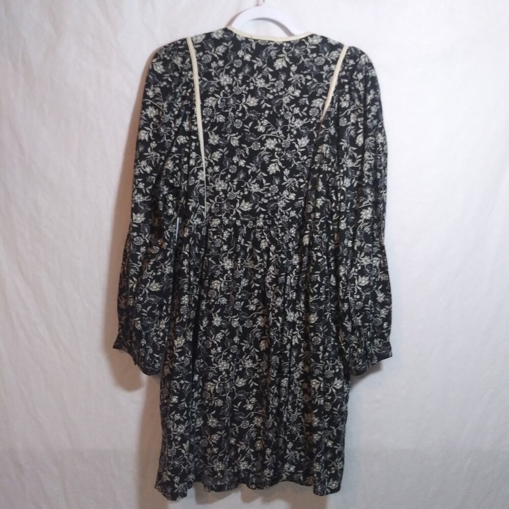 Old Navy Black Floral Long-Sleeve Boho Mini Dress Size L - Picture 3 of 11